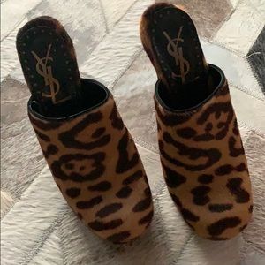 YSL leopard platform clogs